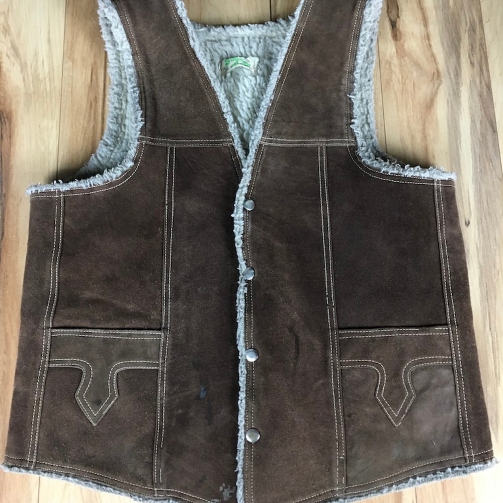 Vintage Sherpa Lined Leather suede cowboy vest Med